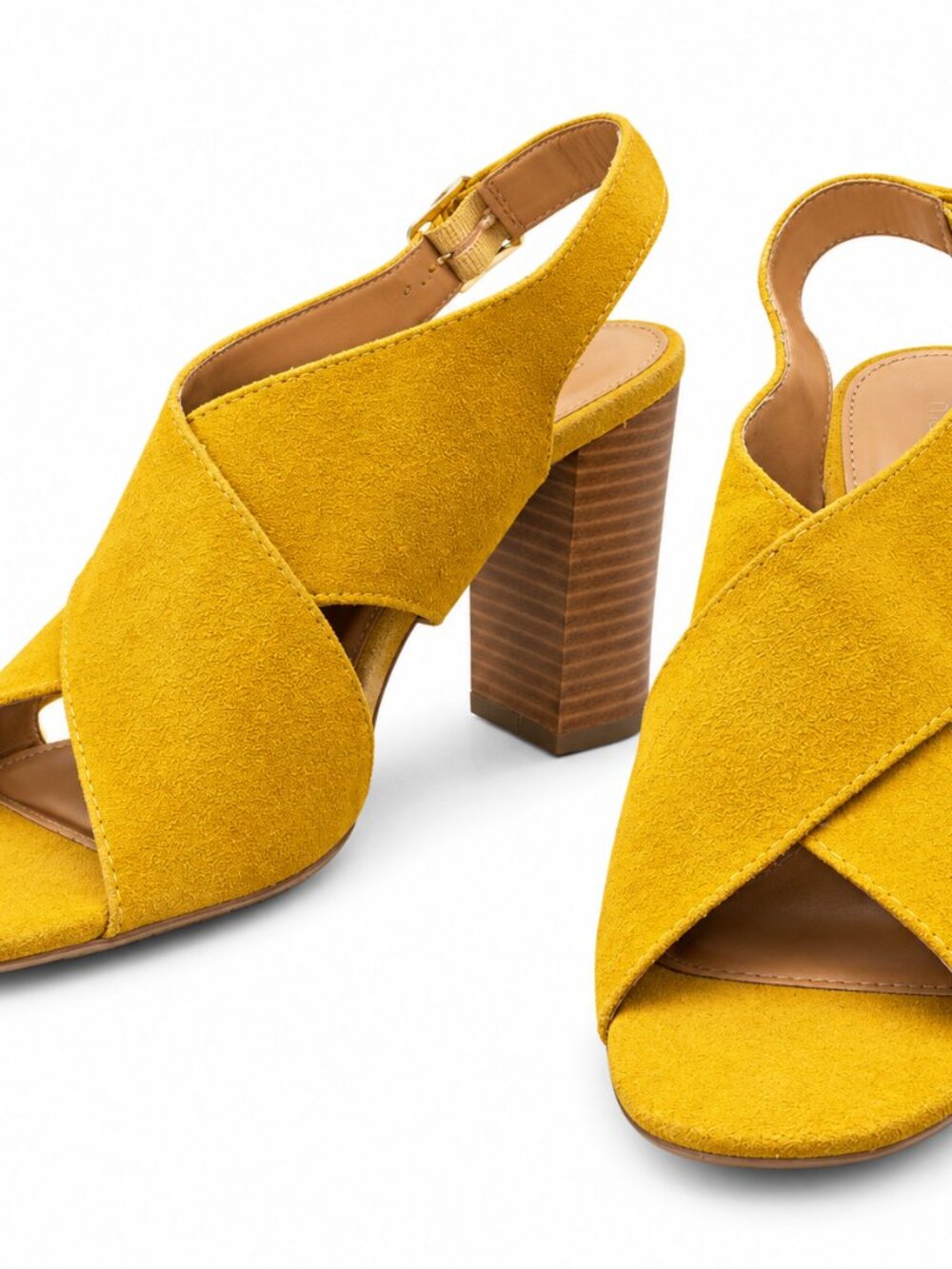 Mustard Yellow Criss-Cross Block Heels ✨ Coastal Grandmother Fall Y2K Boho Twee